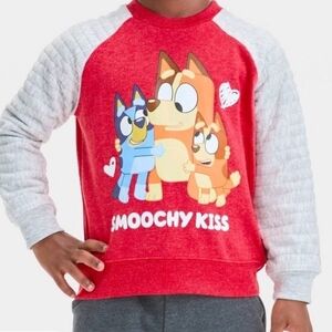 New Toddler Bluey and Friends "Smoochy Kiss" Valentine's Pullover Sweater - Red